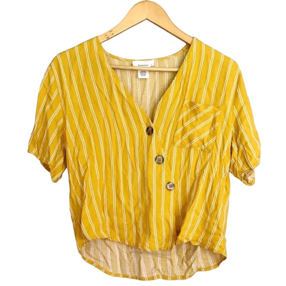 URBAN Romantics Asymmetric Button-Down Stripped Blouse